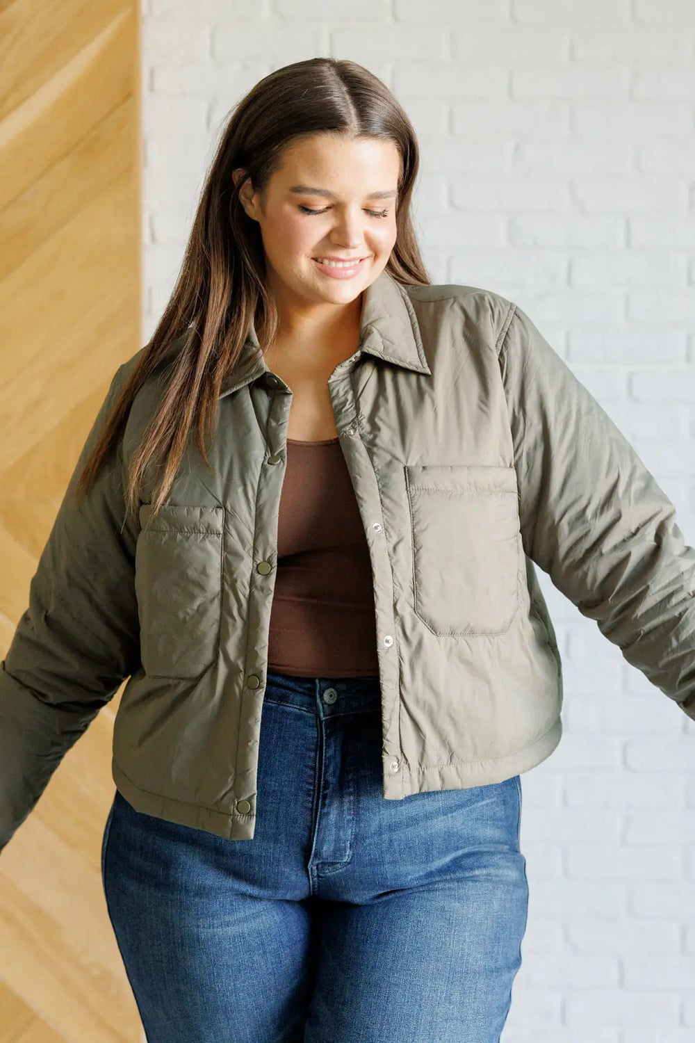 Hear Me Out Lightweight Puffer Jacket in Olive Ave Shops