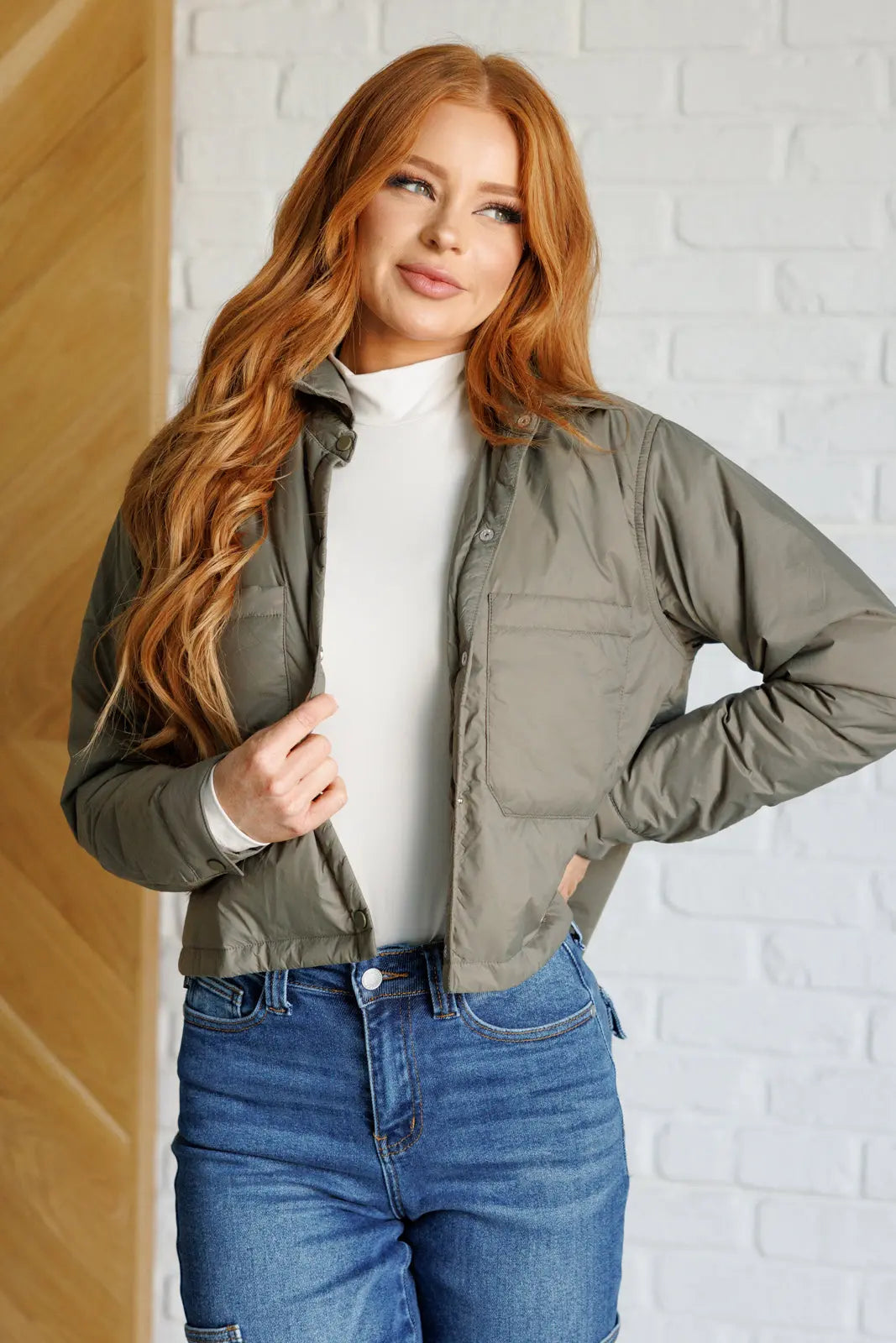 Hear Me Out Lightweight Puffer Jacket in Olive Ave Shops