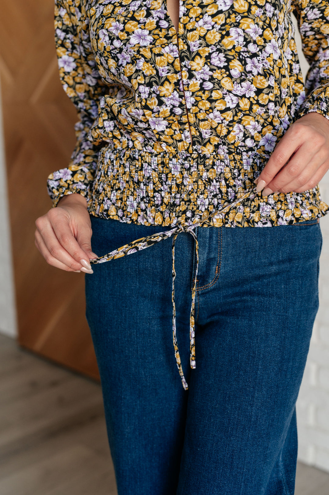 Honey Honey Floral Smocked Blouse in Black Ave Shops