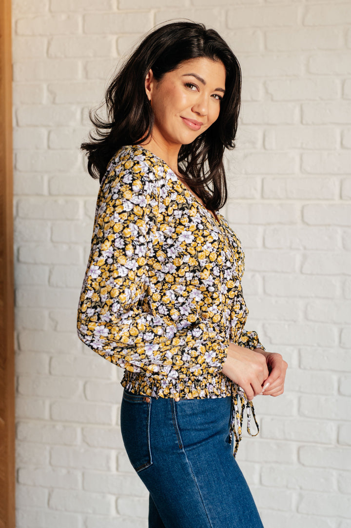 Honey Honey Floral Smocked Blouse in Black Ave Shops