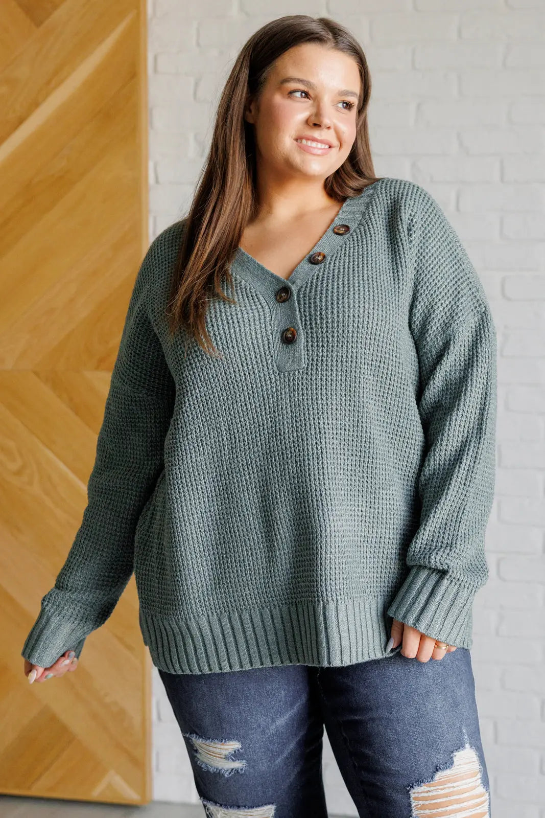 Lakeside View Drop Shoulder Sweater in Sage Ave Shops