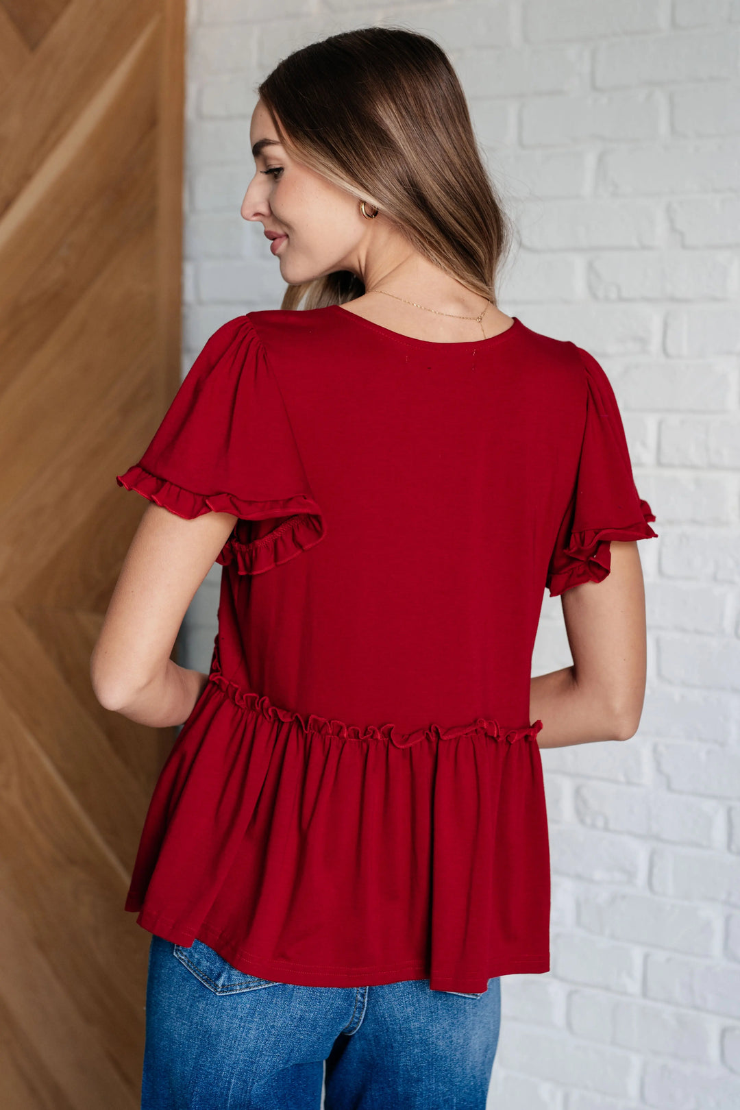 One Day Soon V-Neck Ruffle Detail Top Ave Shops