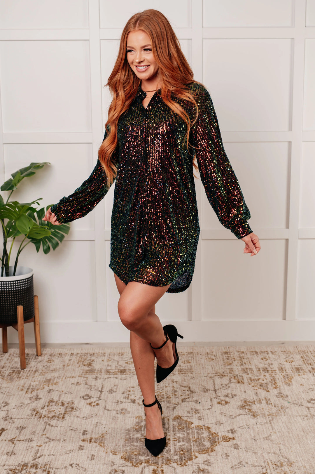 Shimmering Splendor Sequin Shirt Dress Ave Shops