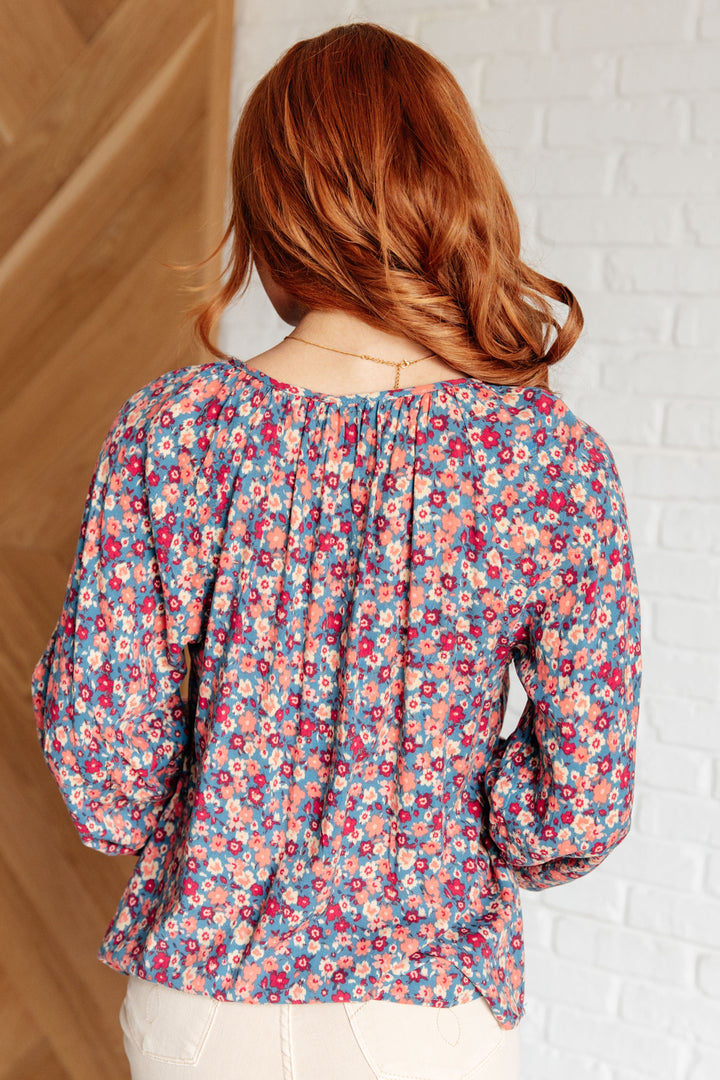 Sunday Brunch Blouse in Denim Floral Ave Shops