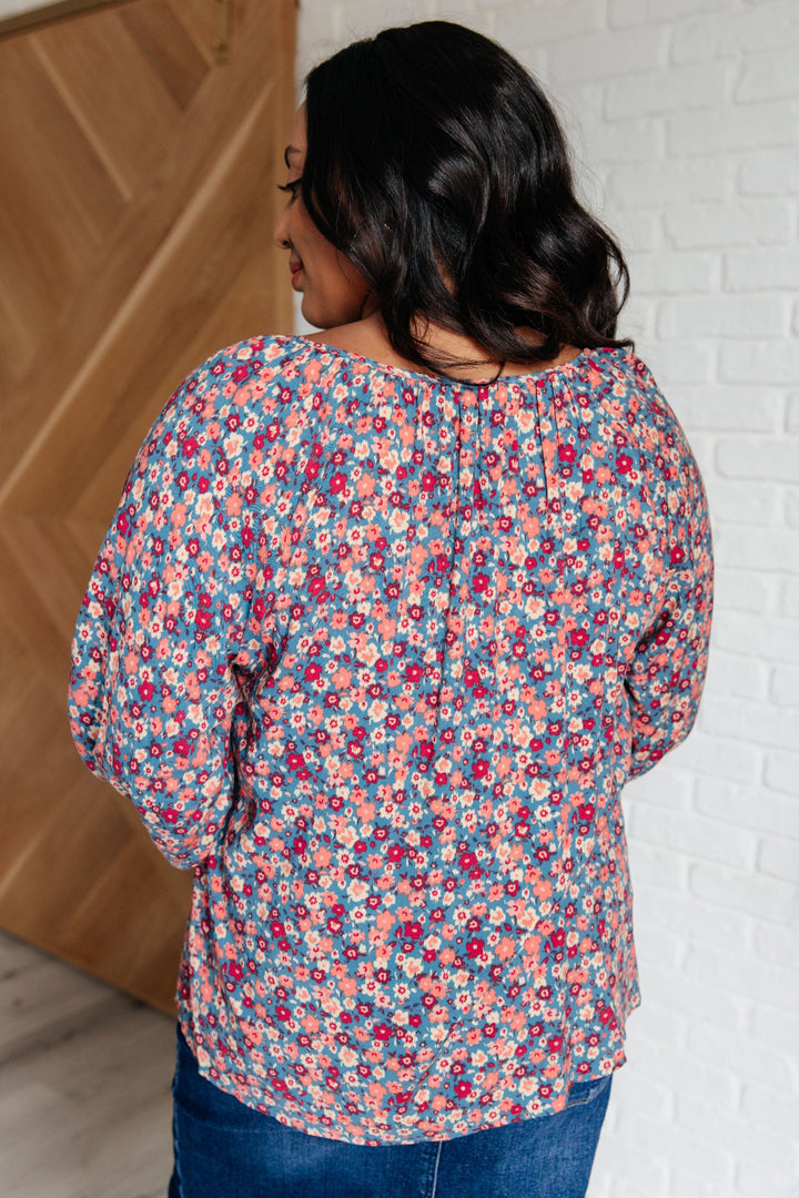 Sunday Brunch Blouse in Denim Floral Ave Shops