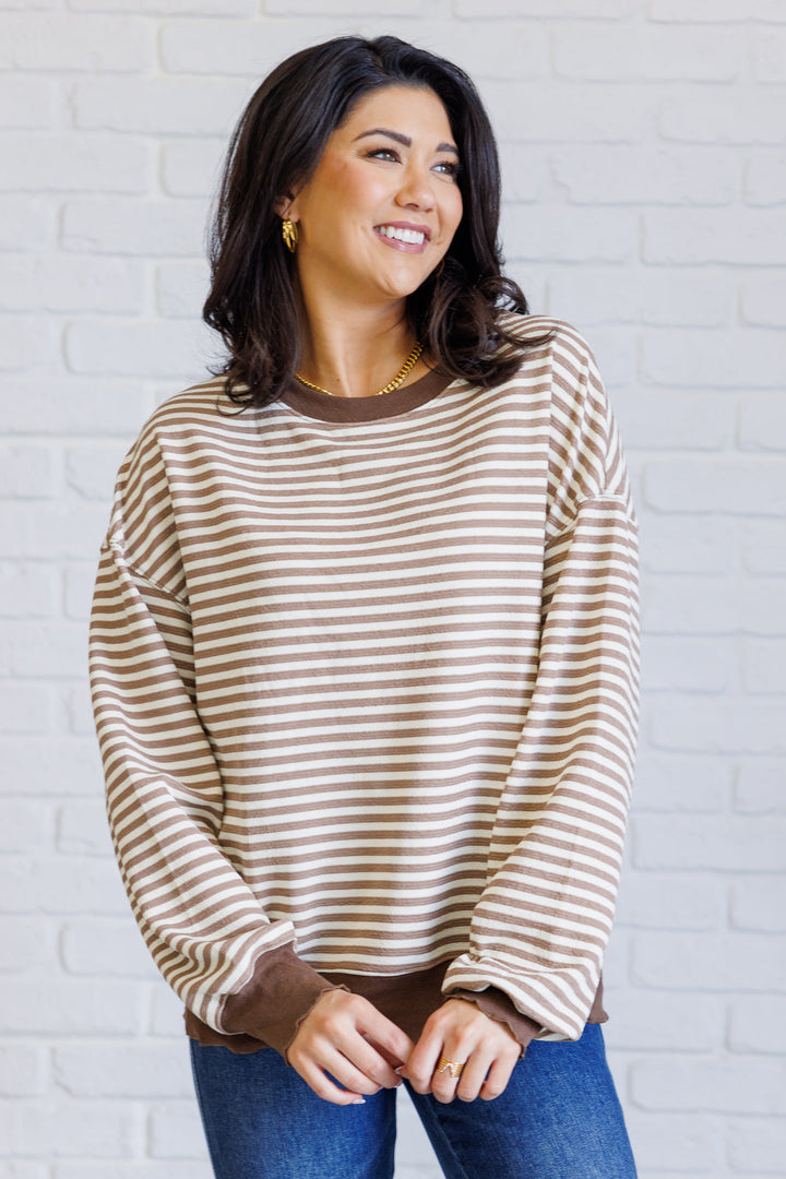 Too Good to be True Striped Drop Shoulder Top in Brown