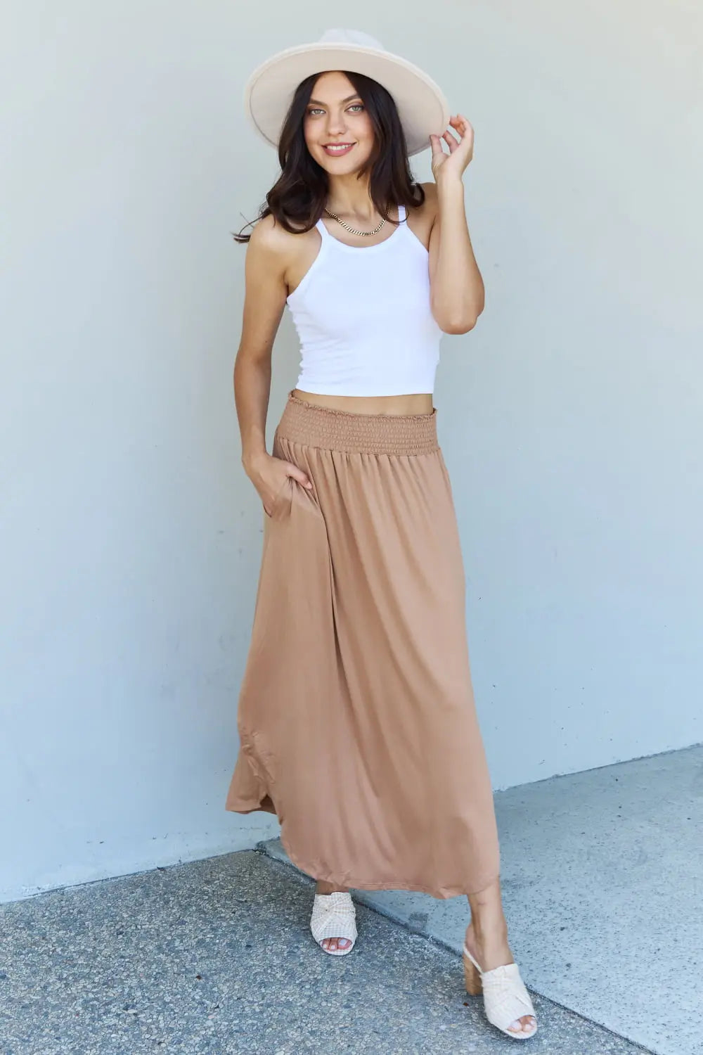 Doublju Princess Maxi Skirt in Tan Trendsi