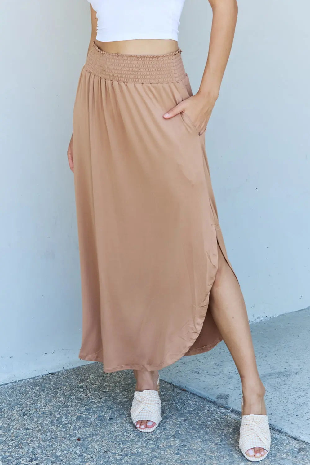 Doublju Princess Maxi Skirt in Tan Trendsi