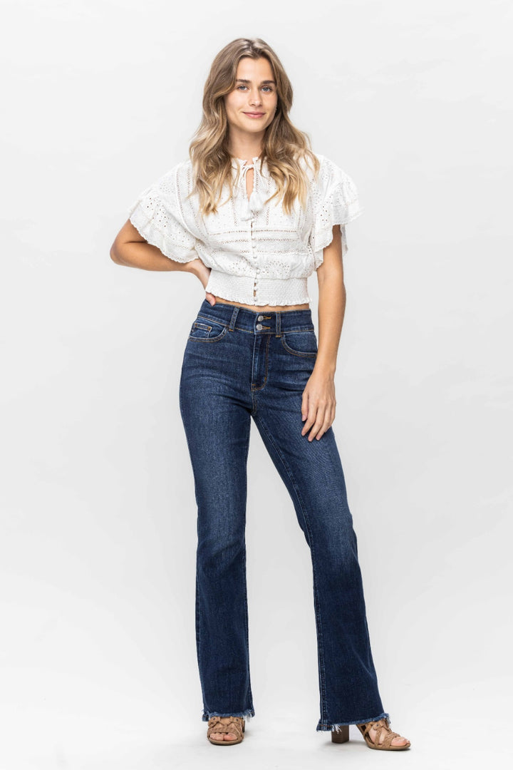 Judy Blue Frayed Hem Bootcut Jeans Trendsi