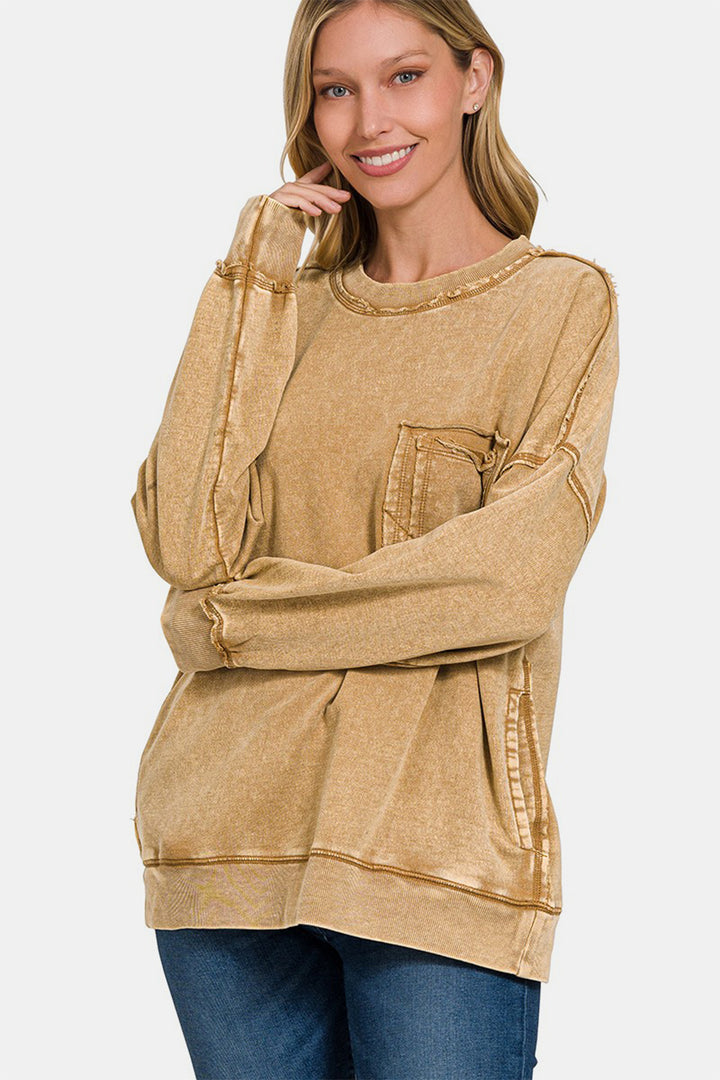 Carmel Exposed Seam Trendy Sweatshirt Trendsi