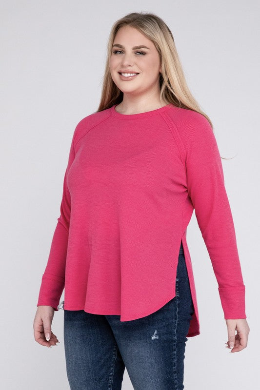 Plus Melange Baby Waffle Long Sleeve Top ZENANA