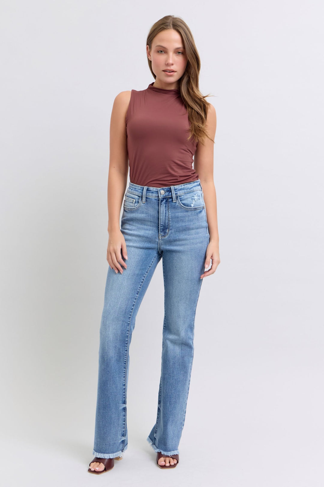 Judy Blue Raw Hem High Rise Bootcut Jeans