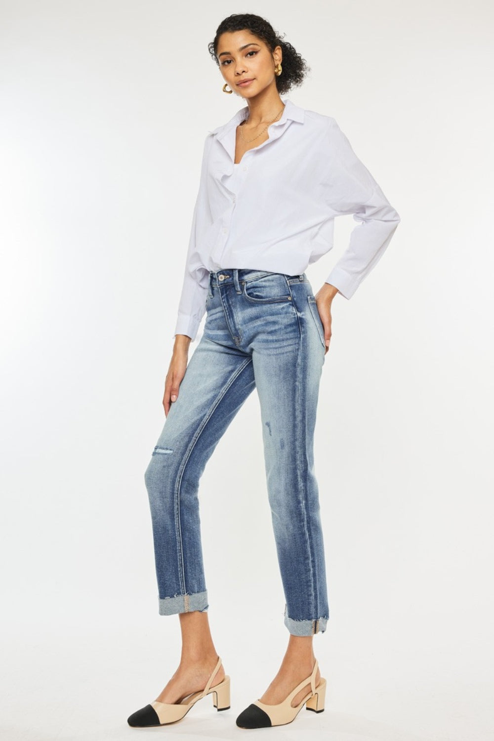 Kancan High Rise Cuffed Straight Jeans Trendsi