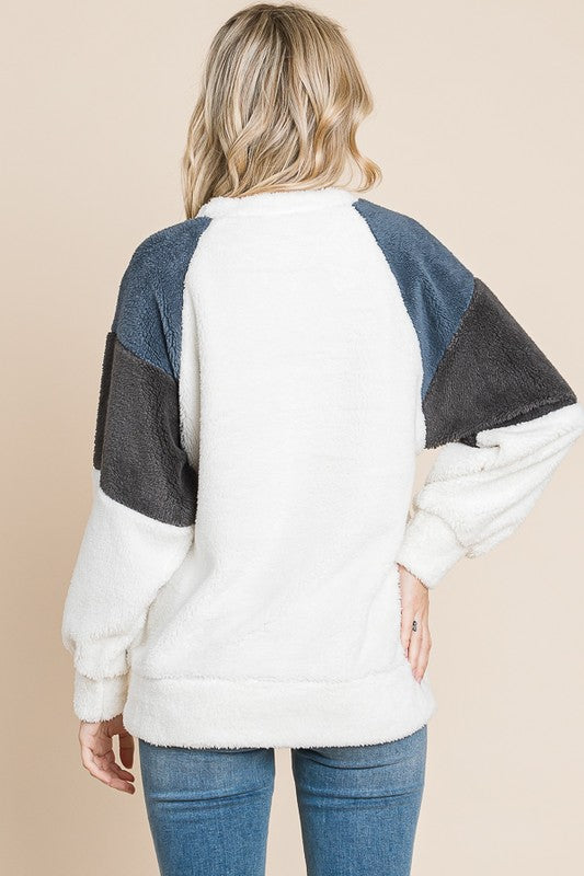 Faux Fur Raglan Sleeve Sweatshirt