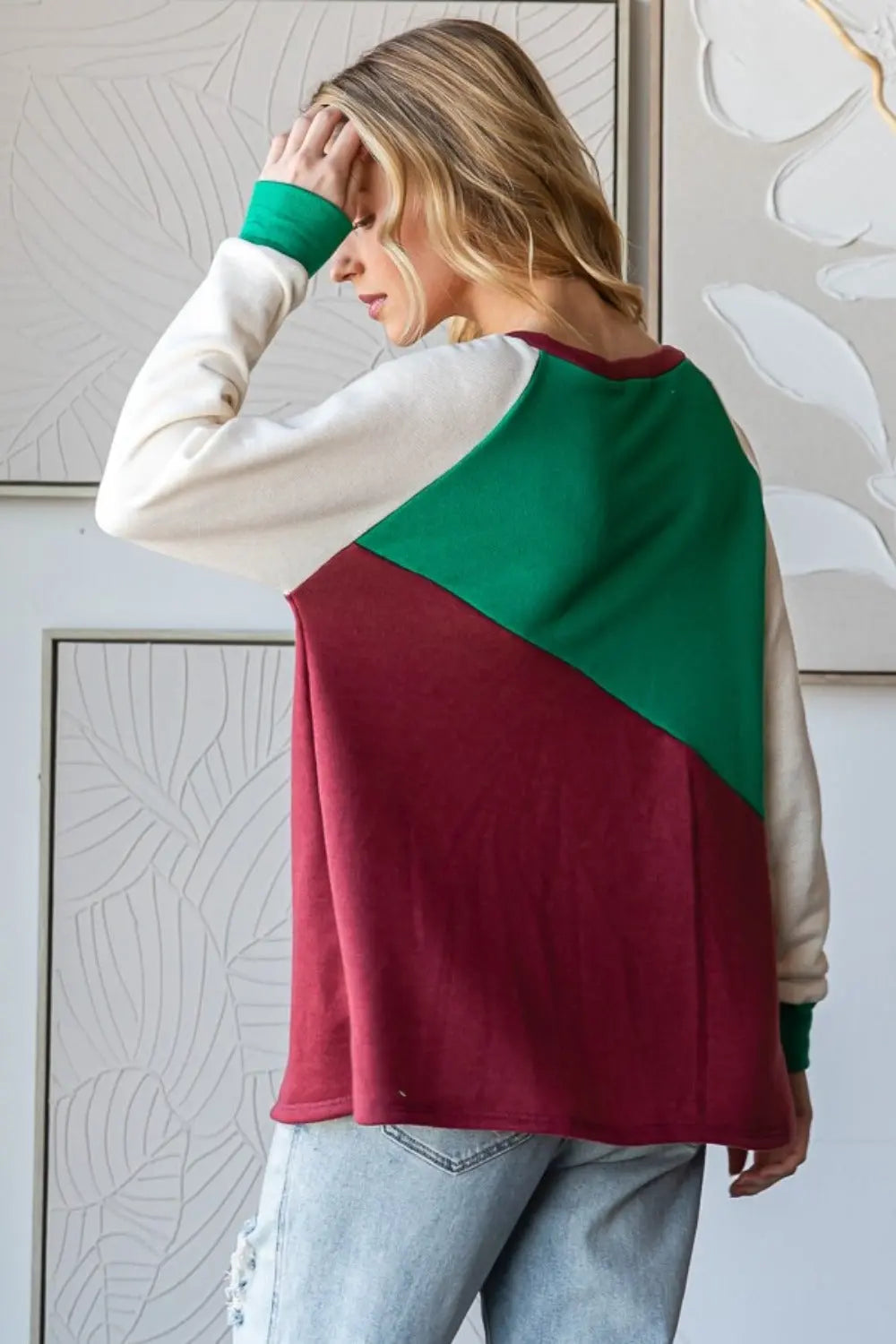 HOPELY Full Size Color Block Long Sleeve T-Shirt Trendsi