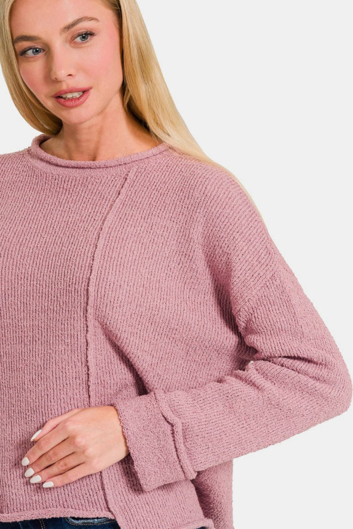 Zenana Asymmetric Hem Drop Shoulder Sweater Trendsi