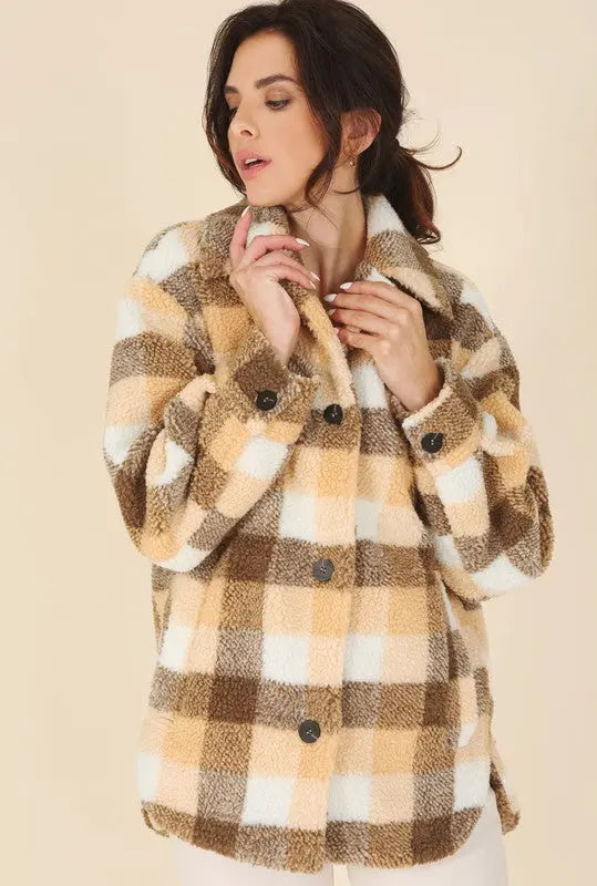 Plaid sherpa jacket with pockets Lilou