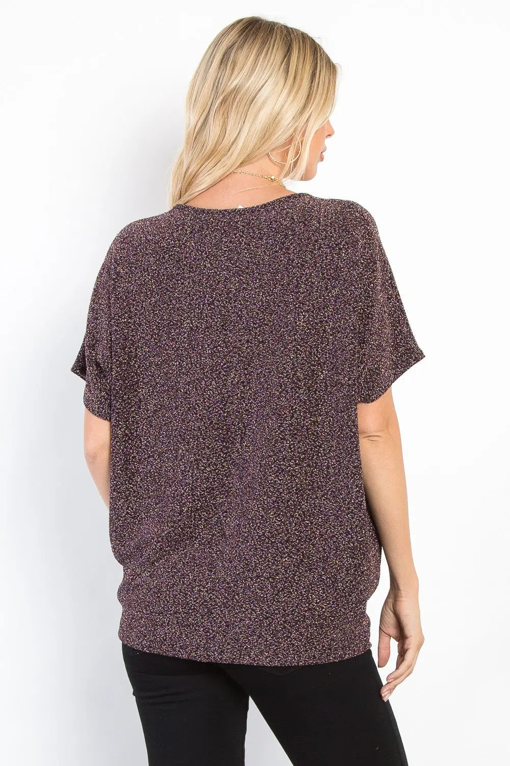 Be Stage Full Size Lurex Center Elastic Cinched Knit Top Trendsi