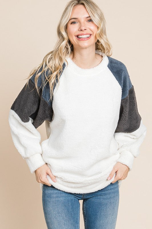 Faux Fur Raglan Sleeve Sweatshirt