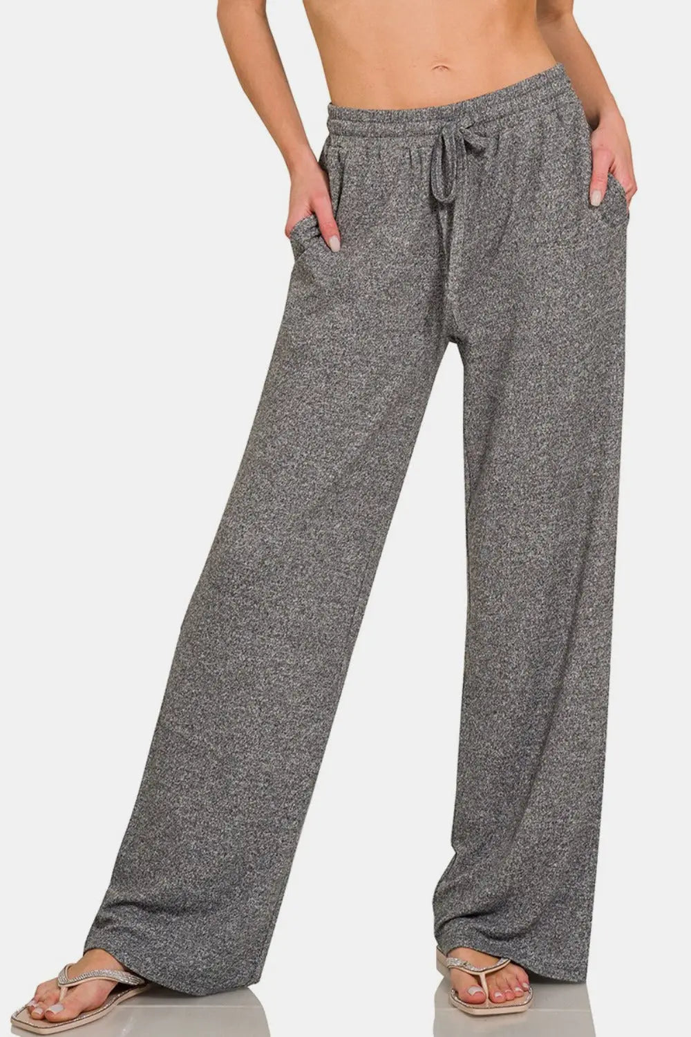 Zenana Drawstring Wide Leg Pants with Side Pockets Trendsi