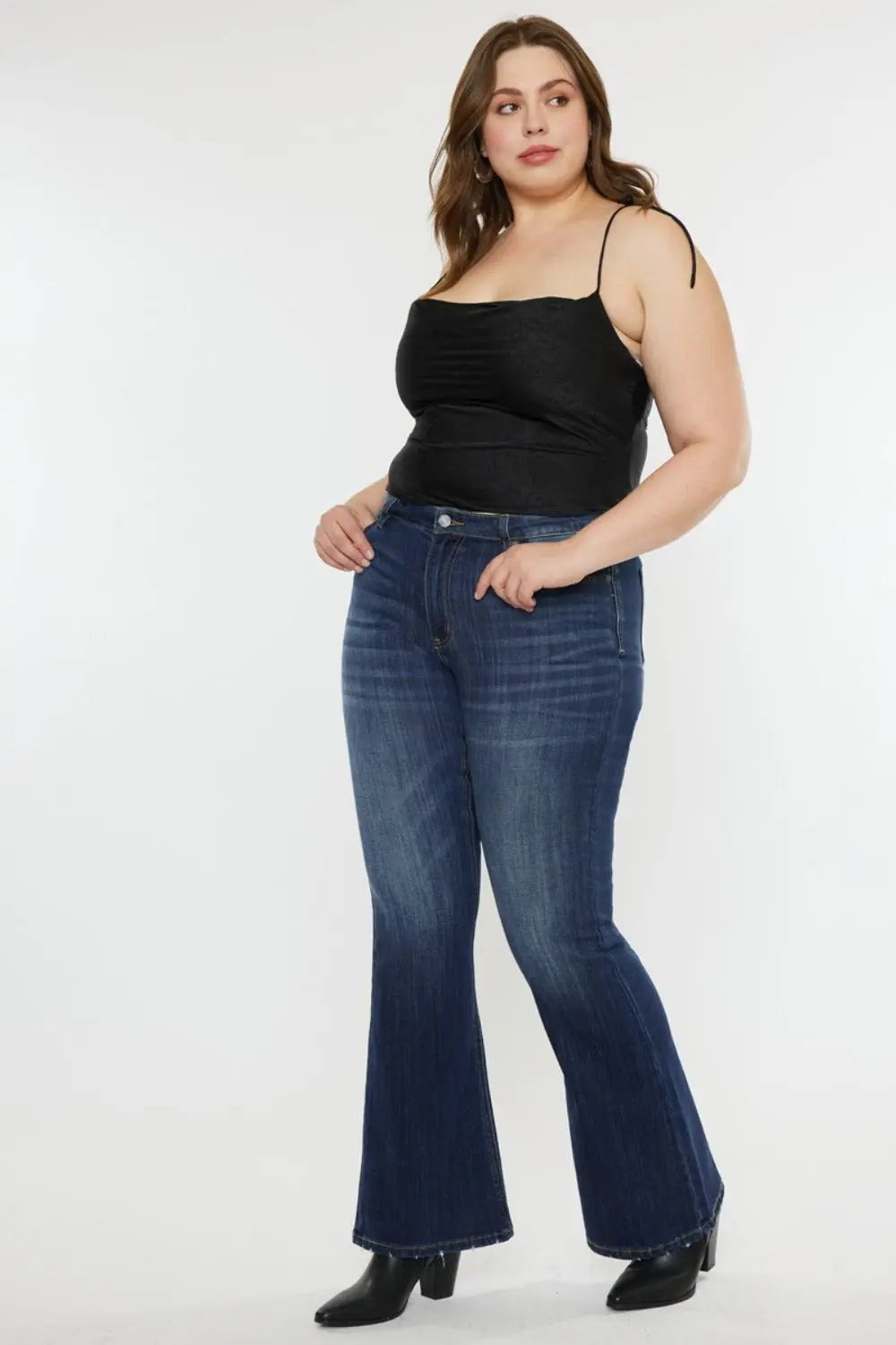 Kancan Full Size Mid Rise Slim Flare Jeans Trendsi