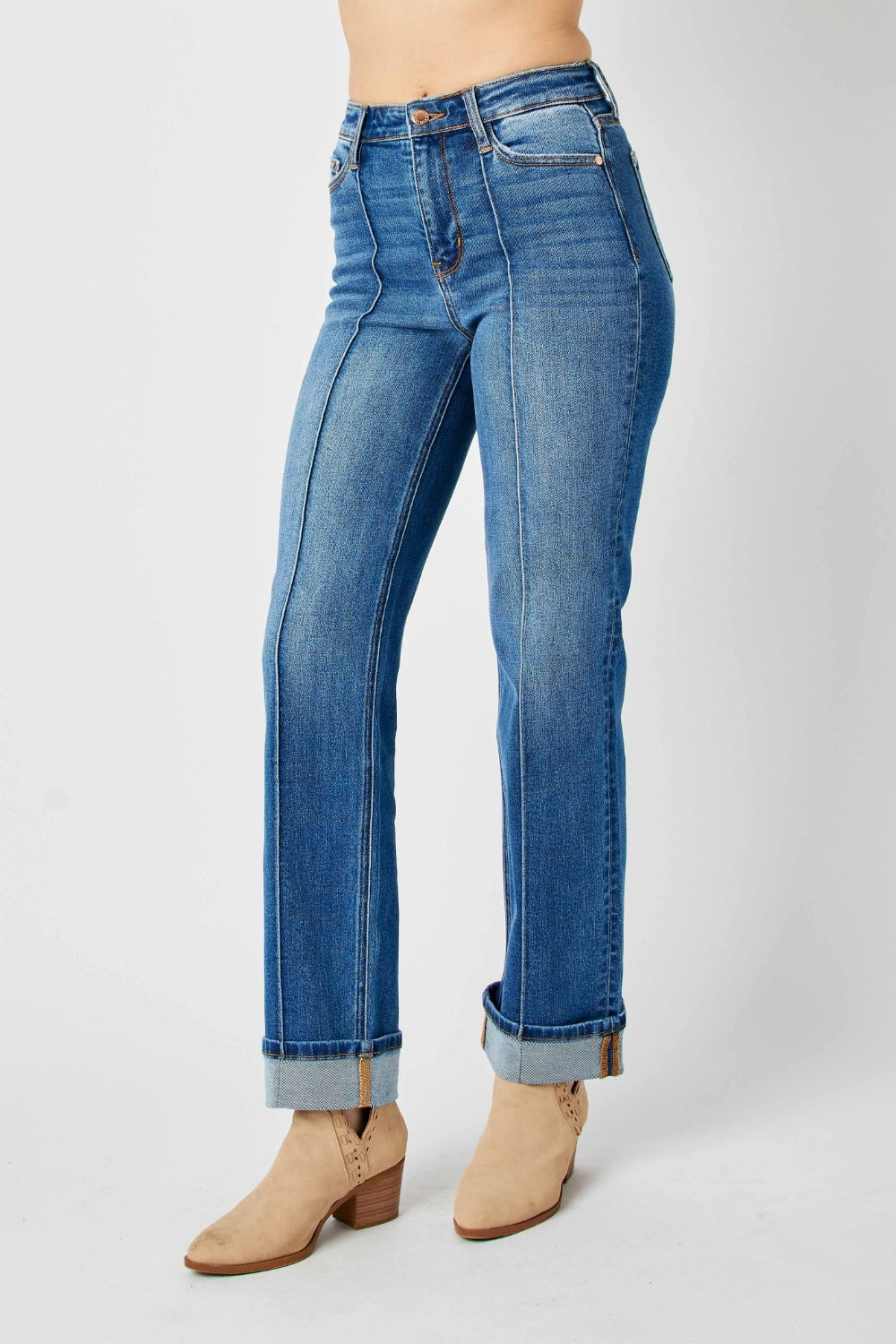 Judy Blue Full Size High Waist Front Seam Detail Straight Jeans Trendsi