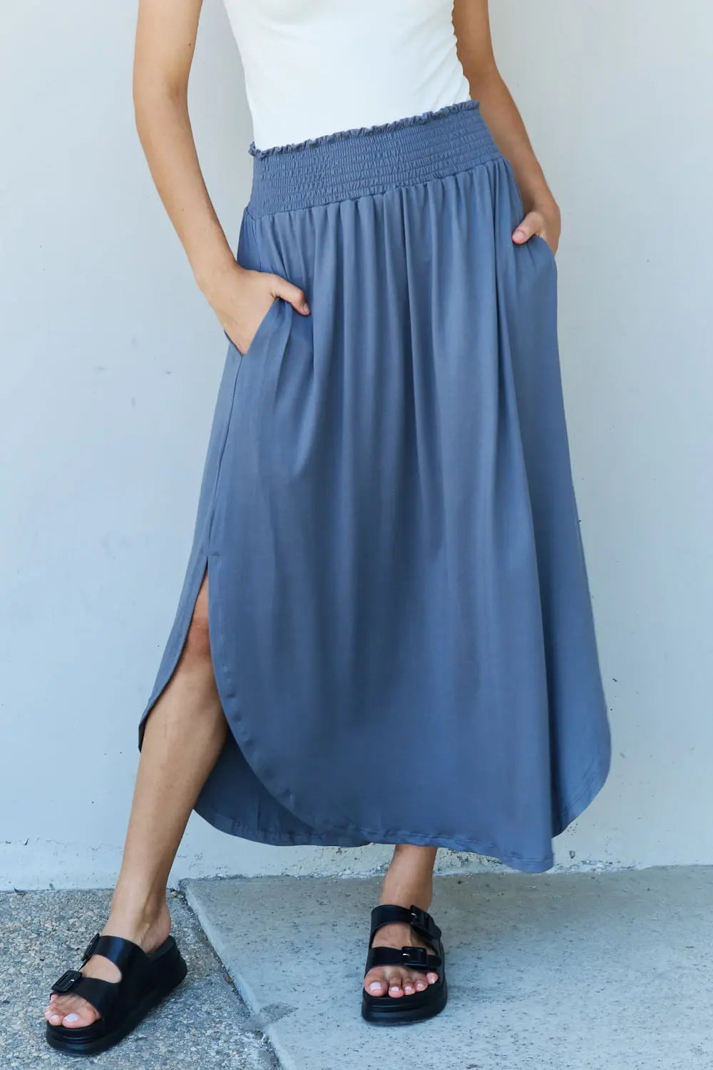 Doublju Princess Maxi Skirt in Dusty Blue Trendsi